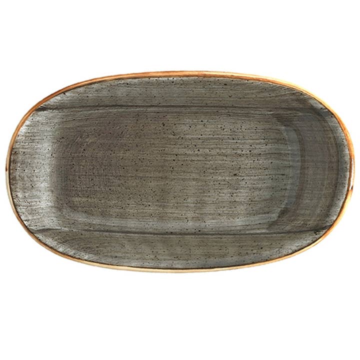 Space 13" x 7.5" x h:1.5" Oval Grey Porcelain Platter for wholesale by TURGLA HOME