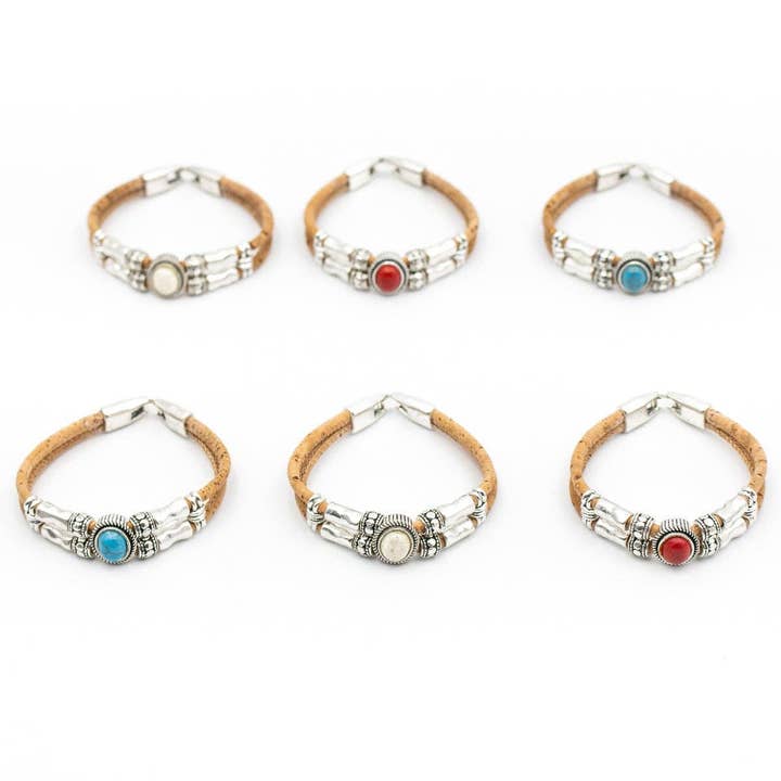 6units Cork Bracelet With Charm Beads- Original Handmade BR-192-MIX-6 for wholesale by Meninas Bonitas Cork