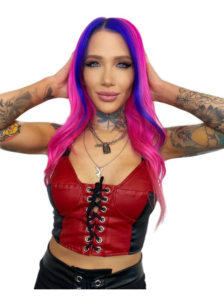 Switchblade Stiletto – Großhandel Bluse – Damen – Madonna BH-Top mit kontrastfarbenem Krawattenmuster - Weitere Farben