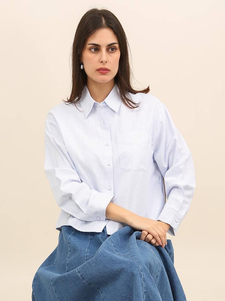 Pastellrandig långärmad skjorta med ficka - 6015 för wholesale av Daphnea