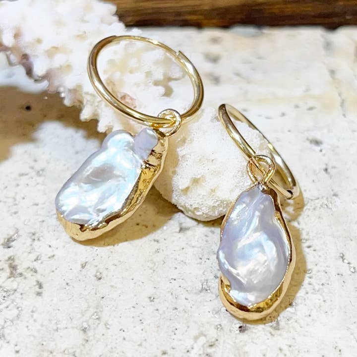 Gold Dipped Keshi Pearl Hoops for wholesale by Flotsam & Co. Hawaii