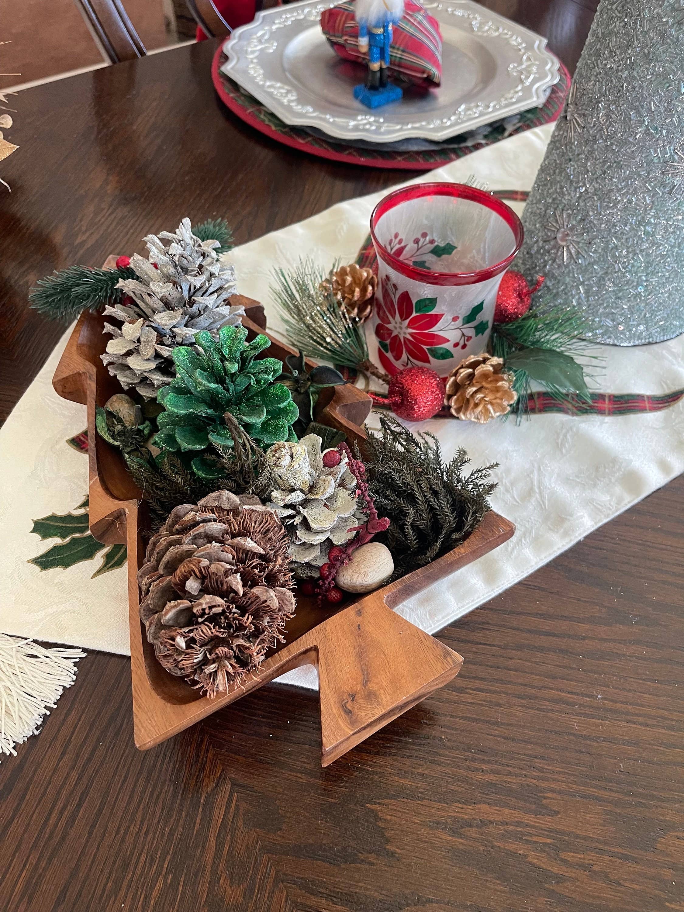 Woodware&Co – Prato/tigela decorativa por atacado – Taça de madeira de Acácia Árvore de Natal8