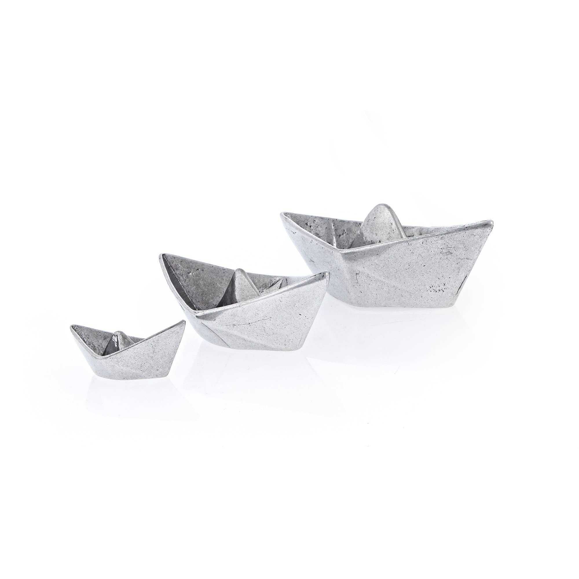 ARTIA LTD – wholesale Decorative tabletop object – Set of 3 Decor "Paper" Boats,  Solid Aluminum Metal, 3 sizes0