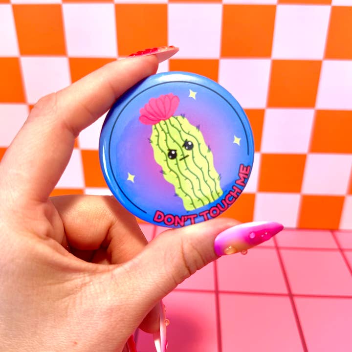 Funny Introvert Relatable Cactus Button Pin Pinback Button for wholesale by Stickers+ X Ashley Bexar