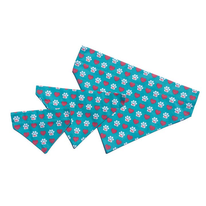 Teal KC Paws and Hearts Dog Bandana for wholesale by PawsAbilities