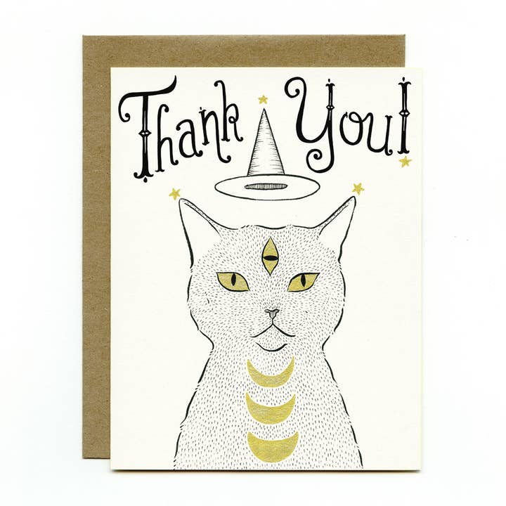 Witch Cat in a Hat Thank You Card for wholesale by Bee's Knees Industries