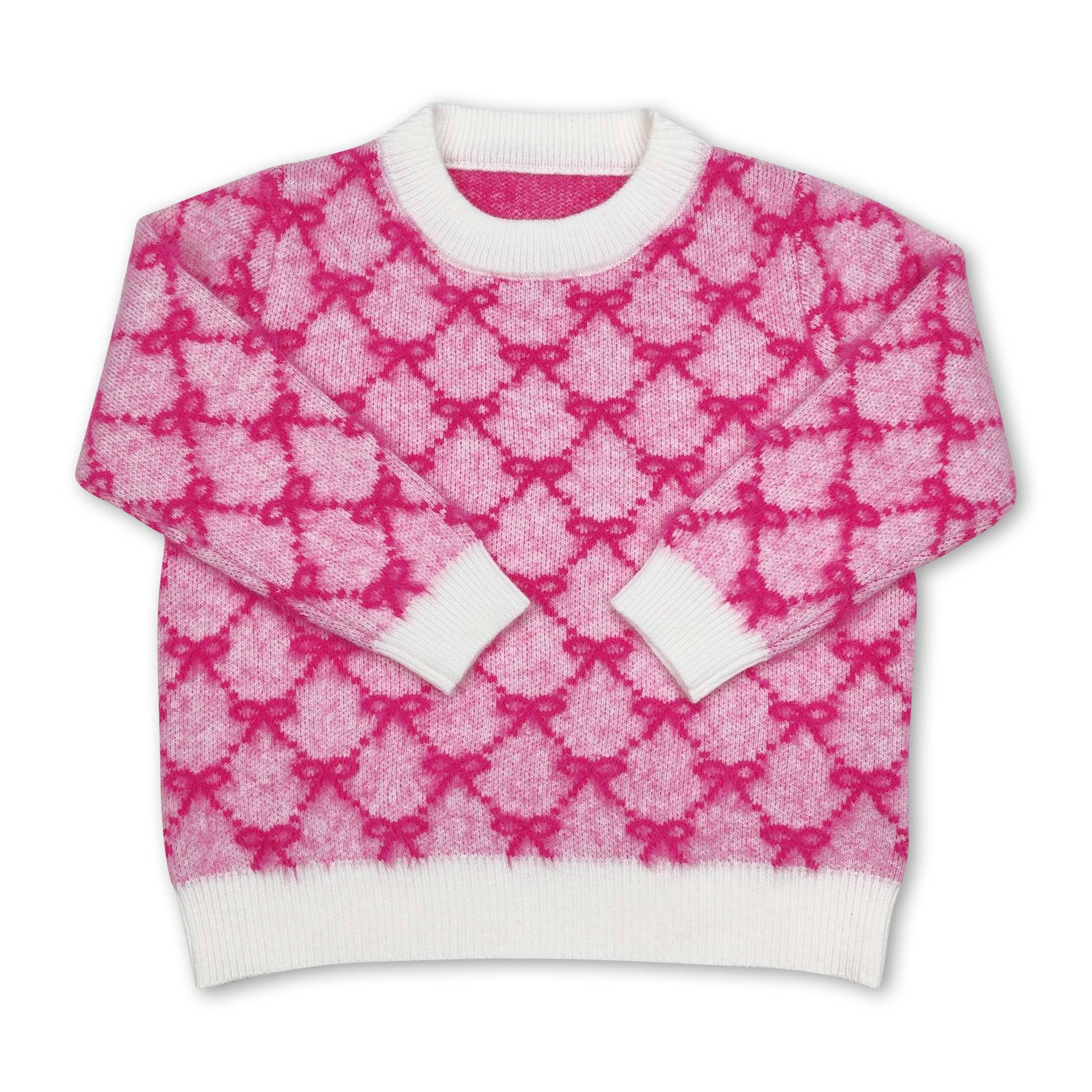 Yawoo Garments - Vente Pull en maille – enfant - Pull d'hiver en coton à nœud rose pour filles2