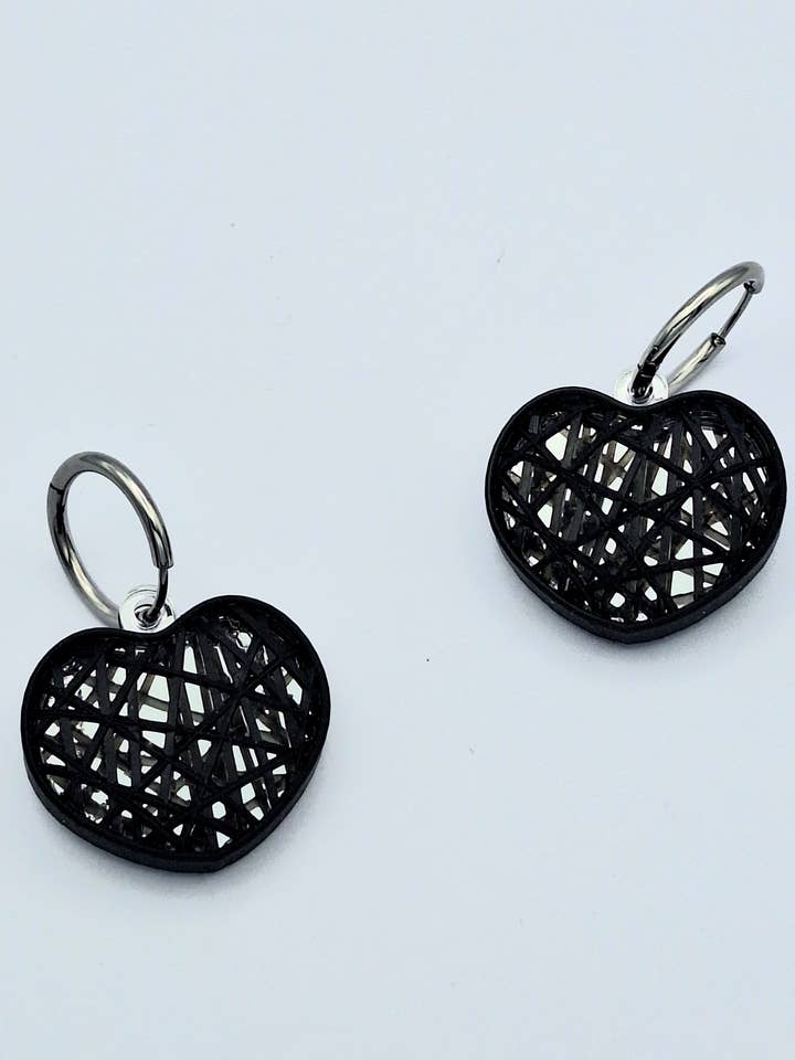 Pendientes Corazón 3D Negro para venta al por mayor de LadyRockCreaciones
