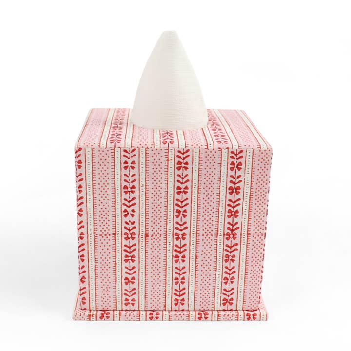 BLOCK PRINTED TISSUE BOX - HOLIDAY EDIT FLORAL STRIPE RED for wholesale by Craft Boat