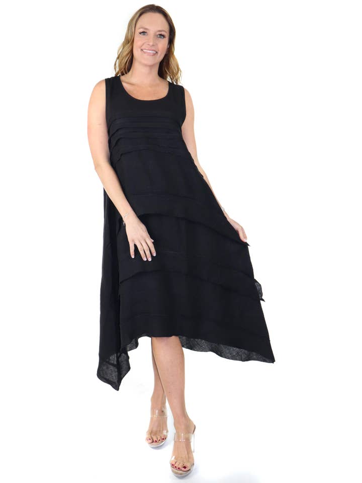 LINEN AND GAUZE - Wholesale Dress – Women's - Layered and Artsy, pure linen Asymmetrical Summer dress