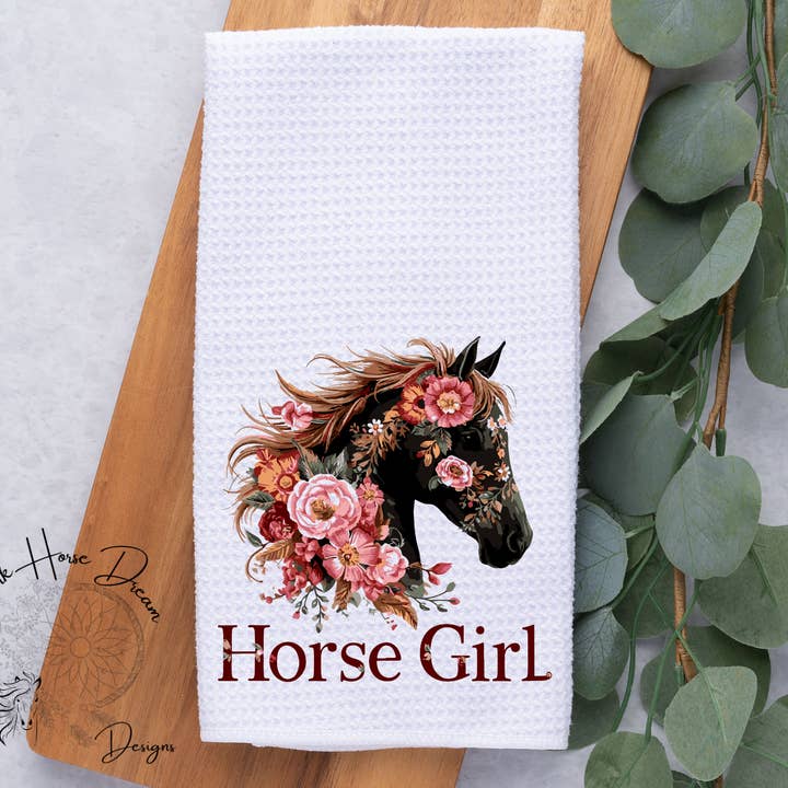 Horse Girl, Floral Pony, Equine Decor / Dish / Hand Towel for wholesale by Dark Horse Dream Designs LLC