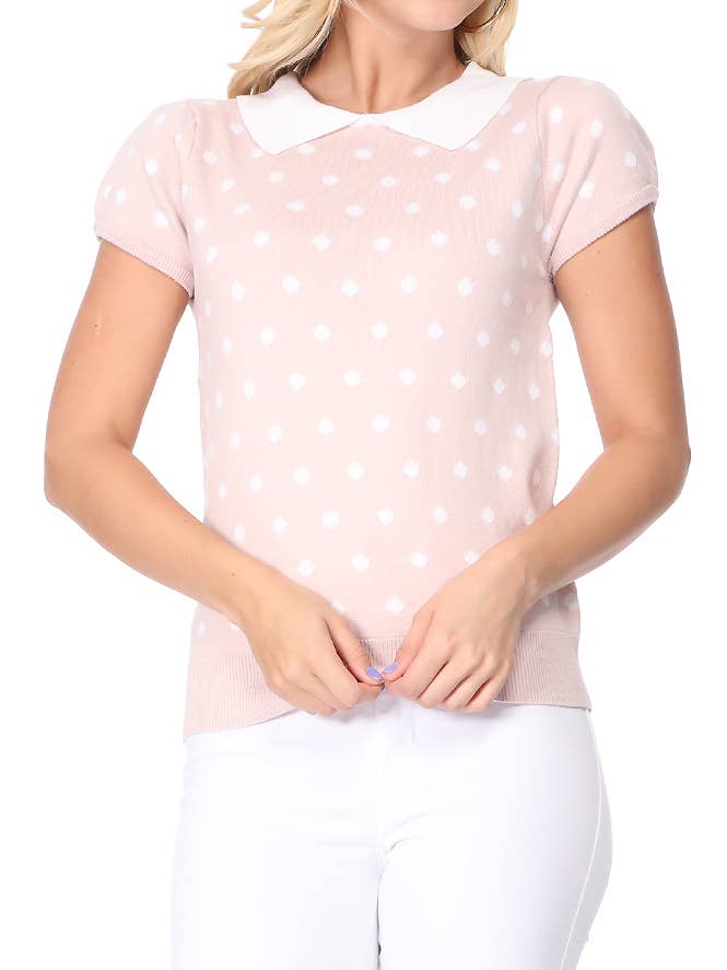 Mak - Vente Pull en maille – femme - Pull en jacquard à pois à manches courtes MK36730