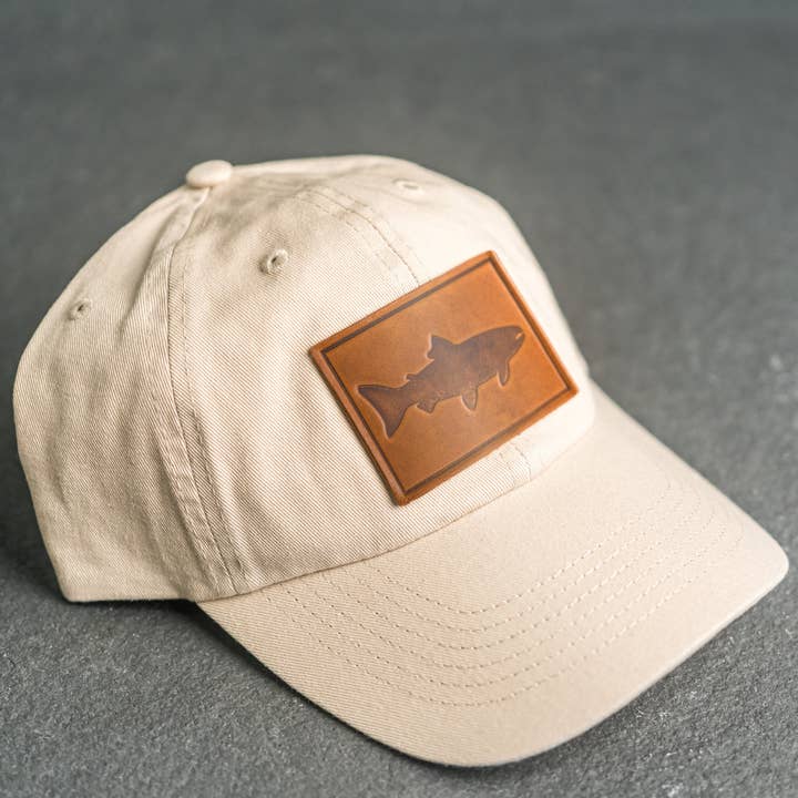 Leather Patch Unstructured Style Hat - Fish Stamp for wholesale by Ox & Pine
