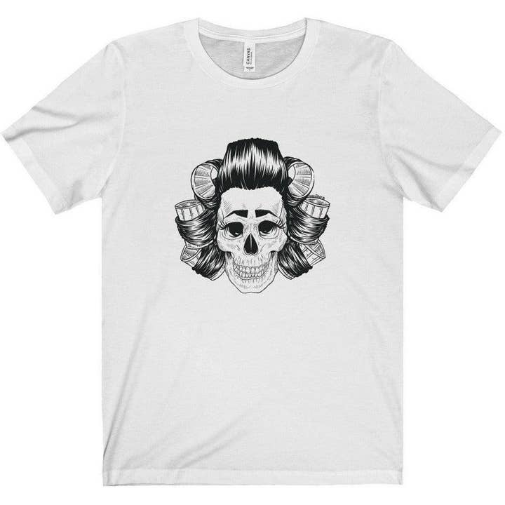 Scouse Bird Shop – wholesale Screen printed t-shirt – Women′s – Scouse Bird In Rollers Skull T-shirt