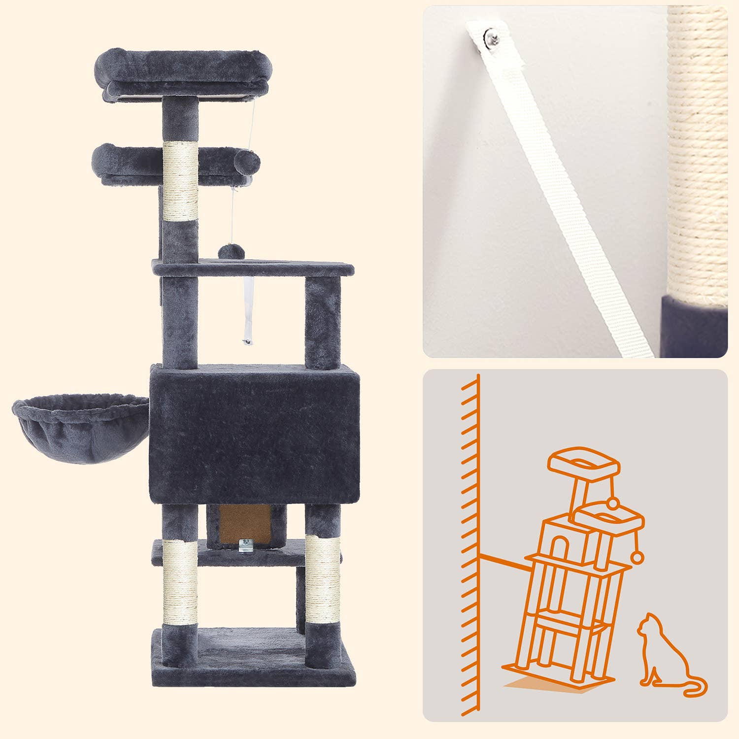 Greenwestons – wholesale Pet scratcher – Cat – 55.9-Inch Large Cat Tower with Bed-7