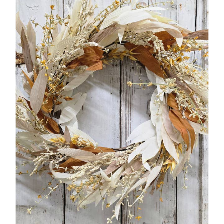 Wholesale Home Decor - Wholesale Artificial Flowers - Corn Husk 24in Wreath