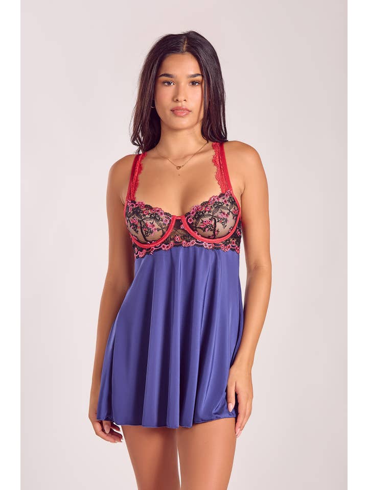 Maurie 3PC Embriodered Red Lingerie Set for wholesale on Faire7