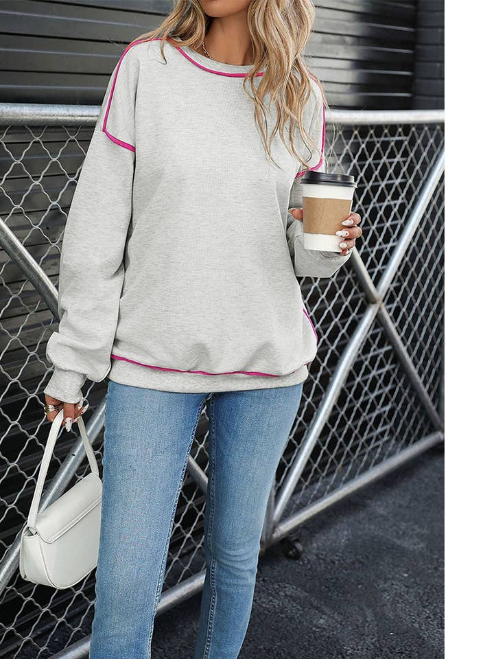 Pullover Crewneck Color-Block Loose Sweatshirt BFZY1586 for wholesale by UNISHE