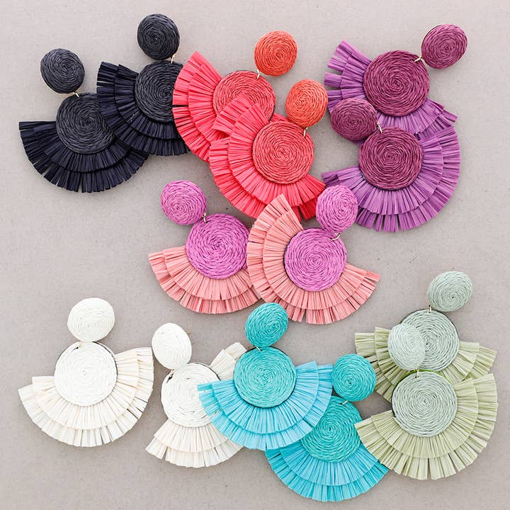 Sonata – Großhandel Ohrhänger – Ohrringe aus Raffia in Fächerform7