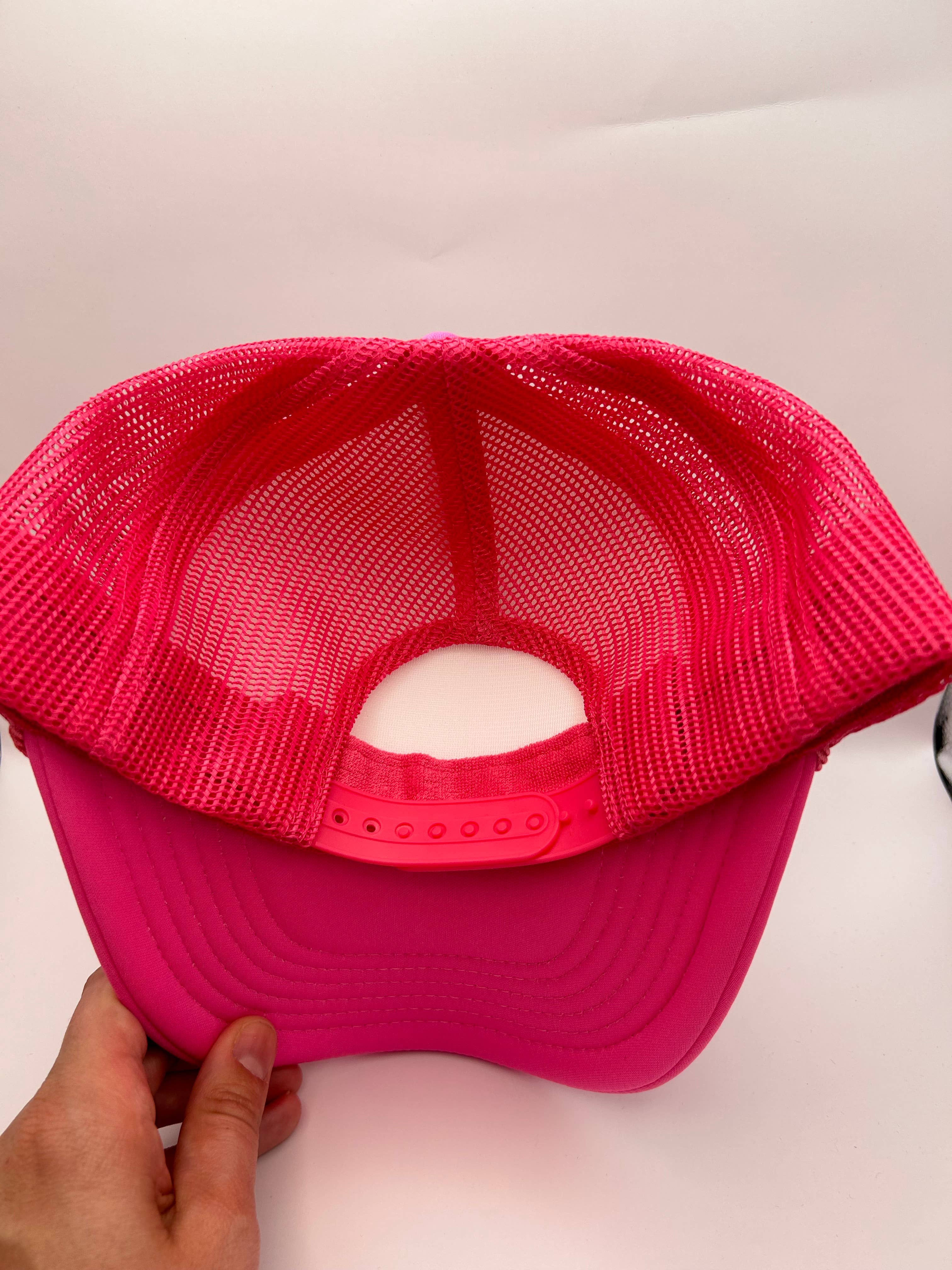 Wholesale Vibes White Neon Pink Foam Trucker Hat Hat Bar|Blank