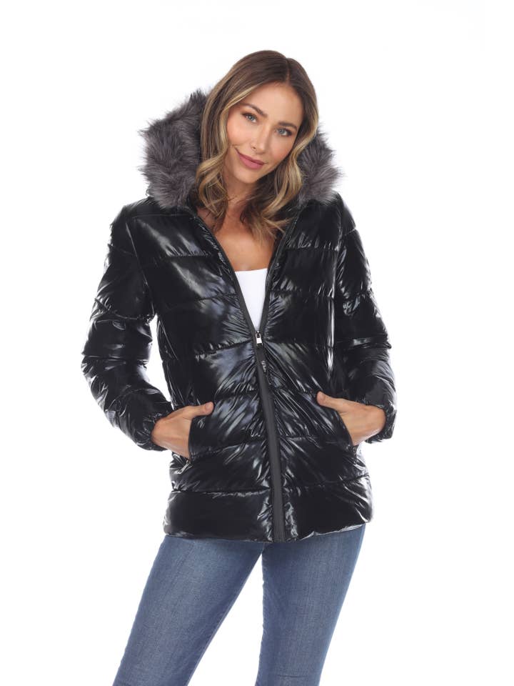 WHITE MARK - Wholesale Puffer Jacket - Women's - Women's Metallic Puffer Coat with Hoodie