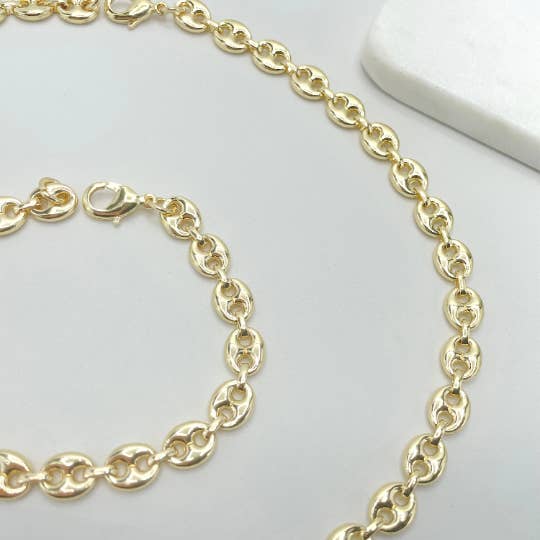 Luxus Accessories – wholesale Kedjehalsband – 18k guld fylld 8mm Puffy Mariner länk kedja halsband eller armband