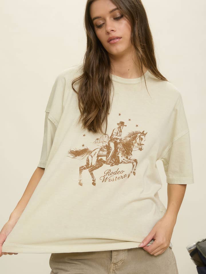 Blu Pepper - Vendita all'ingrosso Top in maglia - Donna - MAGLIETTA A MANICHE CORTE IN MAGLIA RILASSATA RODEO WESTERN3