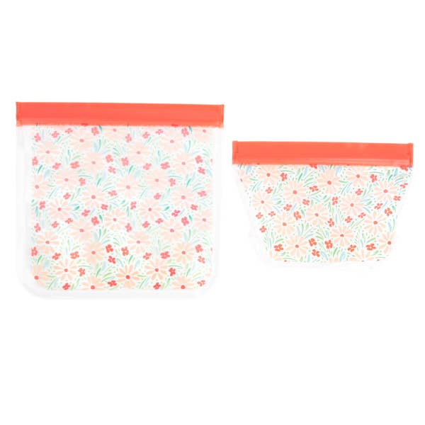 Core Home - Wholesale Food Storage Wrap/Bag - Set of 2 – 1 Lay Flat & 1 Stand Up PEVA Bags - Daisy