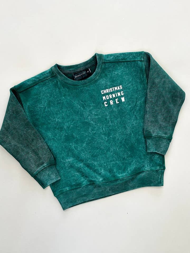 Christmas Morning Crew Child Waffle Sleeve Crewneck - Pine for wholesale on Faire