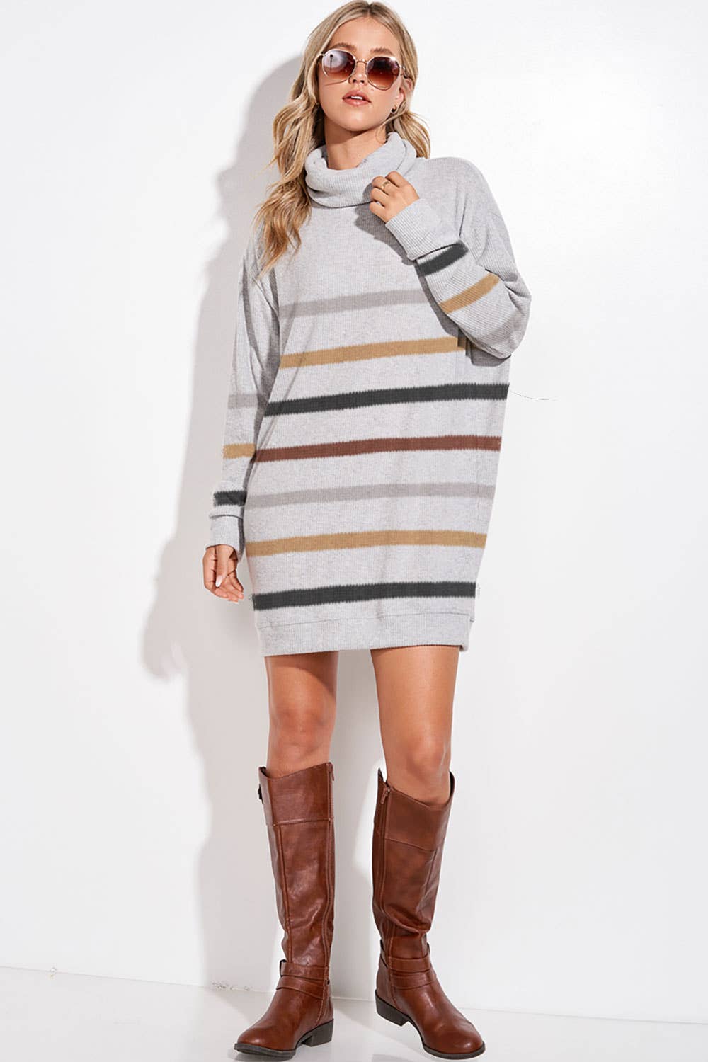 Phil Love - Vente Robe – femme - T913G9925A - Robe tunique rayée à col roulé4