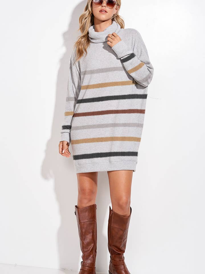 Phil Love - Wholesale Dress - Women's - T913G9925A - Striped Turtleneck Tunic Dress1