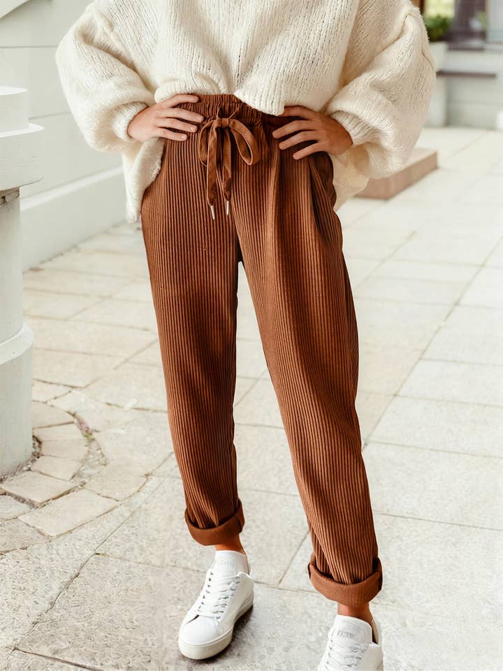 Drawstring Elastic Waist Casual Corduroy Pants for wholesale by 1 the Woman