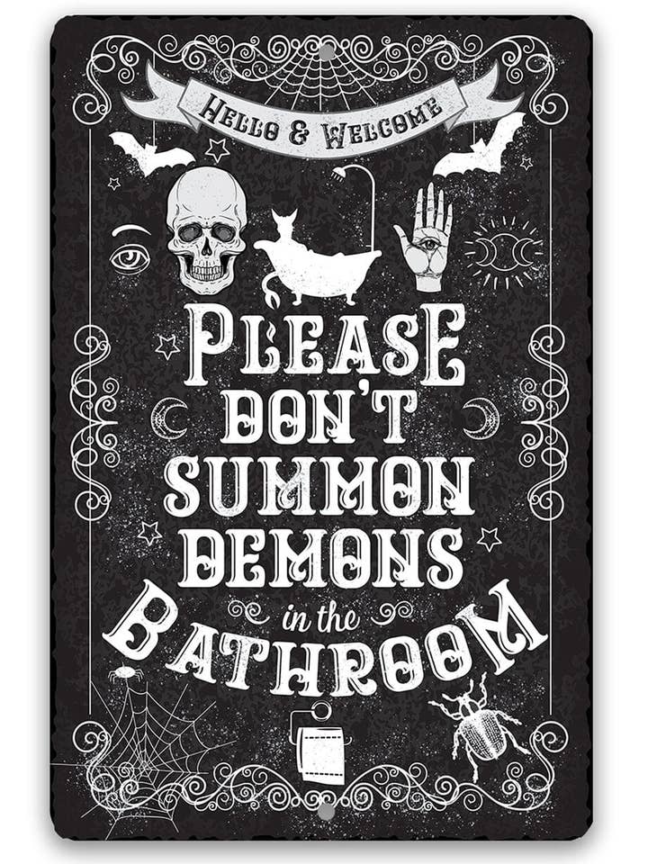 Rustic Metal Sign | Please Don't Summon Demons for wholesale by Lone Star Art Metal Signs