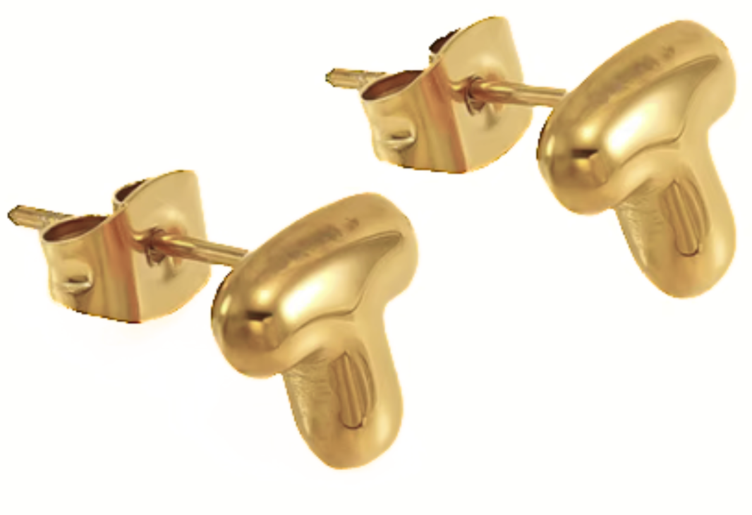 Gult guld HoopLa boblebogstav mini ørestikker i stål med 18K guld for engroshandel på Faire21