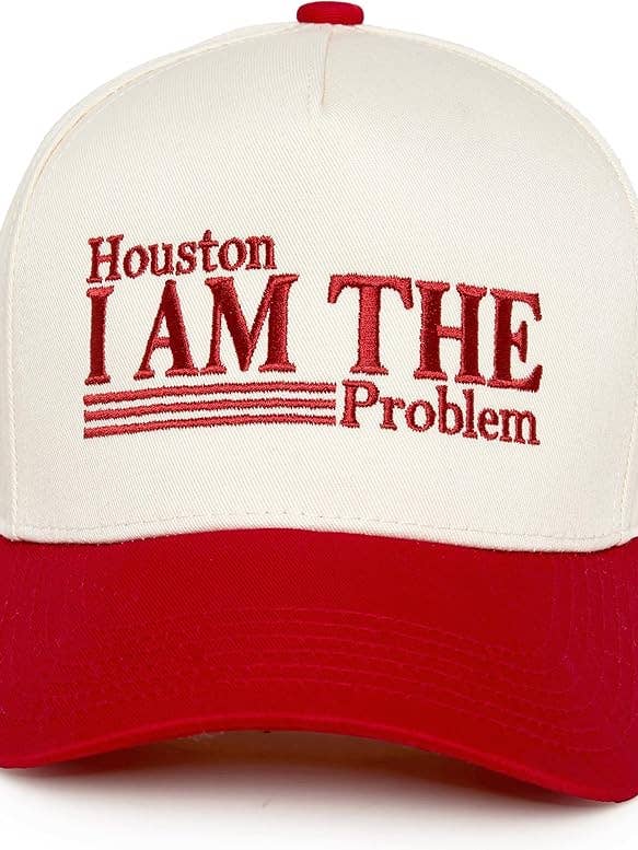 Two Tone Cap - Houston I am The Problem - Beige/Red for wholesale by Funky Junque