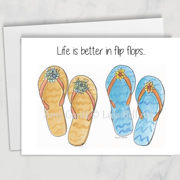 Anniversaire Carte de vœux Tongs Bleu et Tongs pour la vente par Lula Bell Cards and Gifts