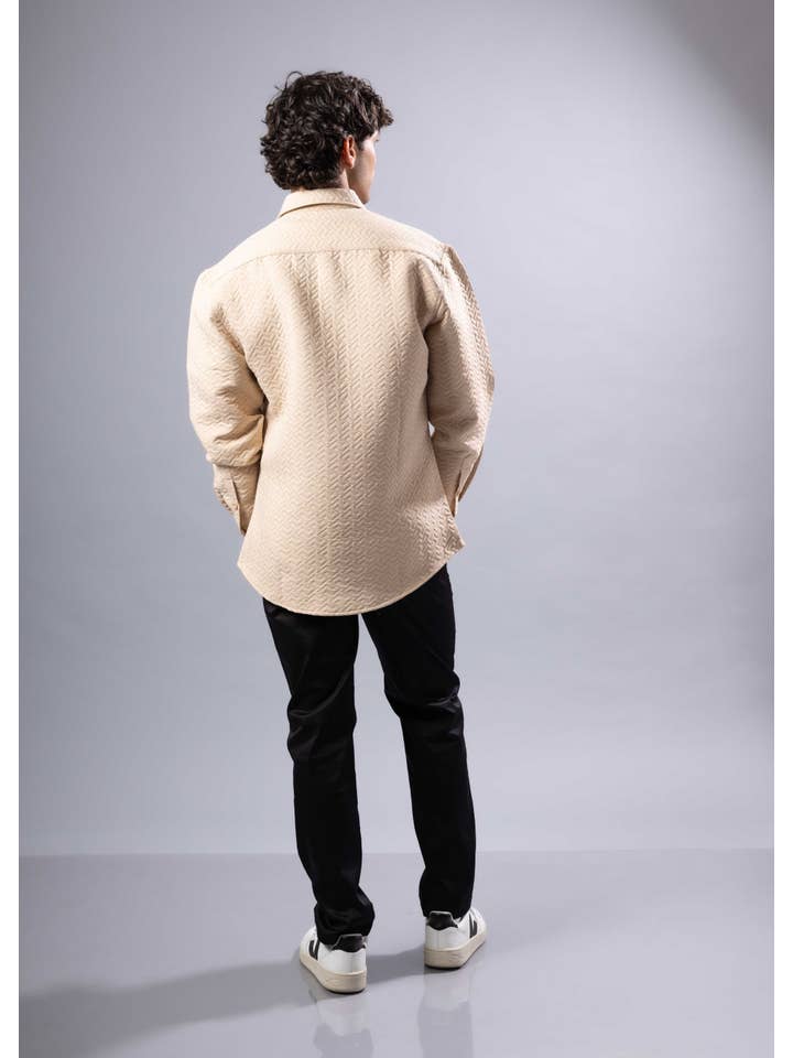 252219 - Beige Button Up Long Sleeve Dress Shirt for wholesale on Faire4