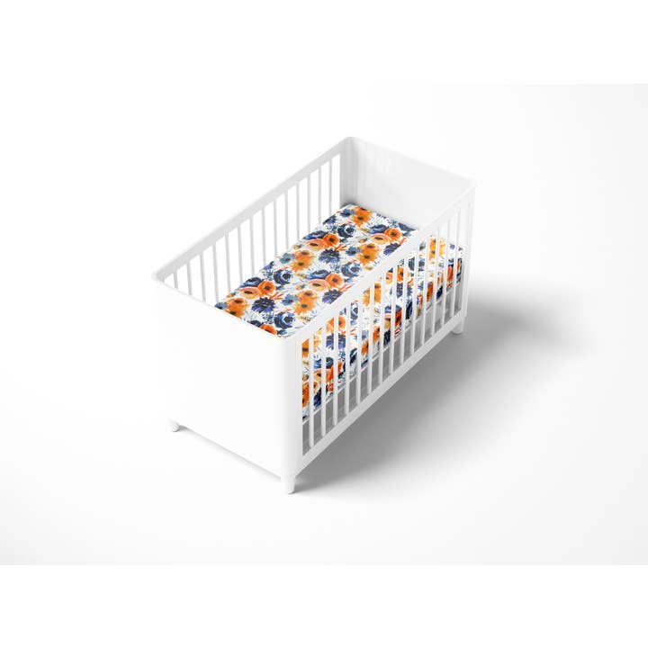 Sábana Mini Cuna/Pack N Play | Floral Naranja Marino para venta al por mayor de One Kind Clothing