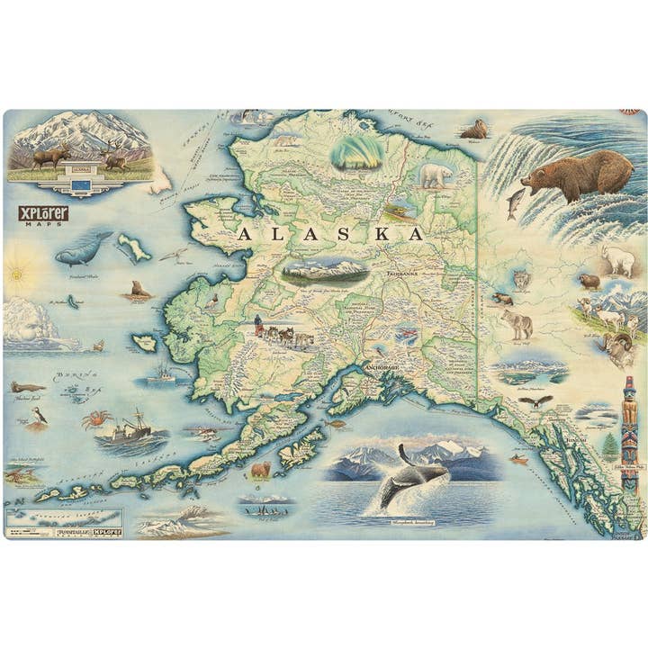 Cartel de madera con el mapa del estado de Alaska para venta al por mayor de XPLORER MAPS