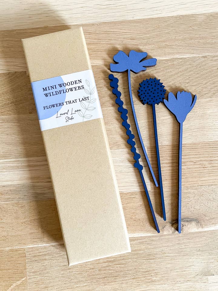 Mini Wooden Wildflowers Set - Blue for wholesale by Laurel Lane Studio