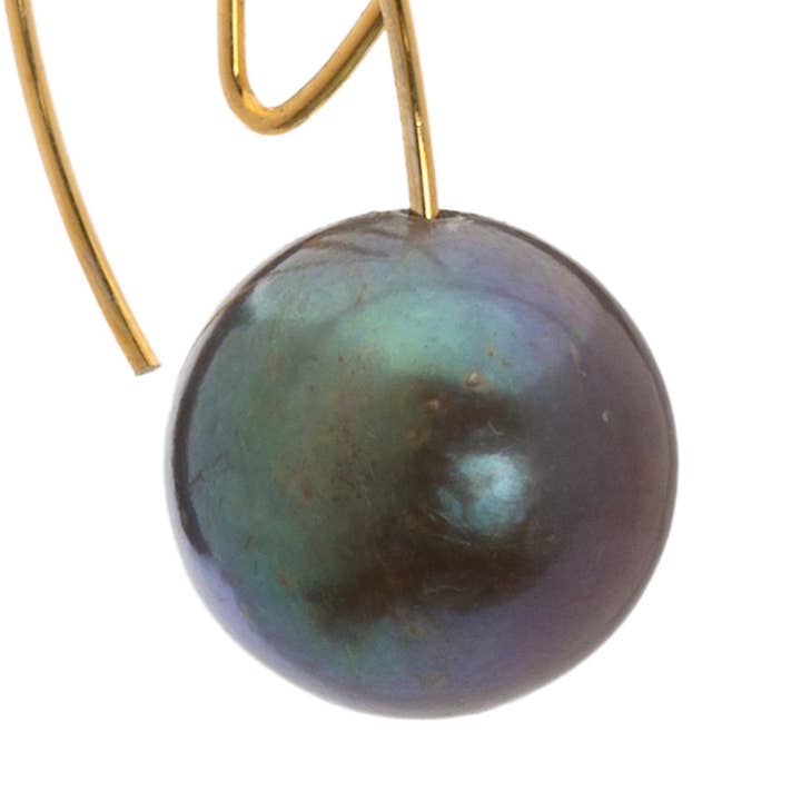 Long Angled Loop Earrings with Peacock Pearls for wholesale by Melissa McArthur - Jewellery Made in London