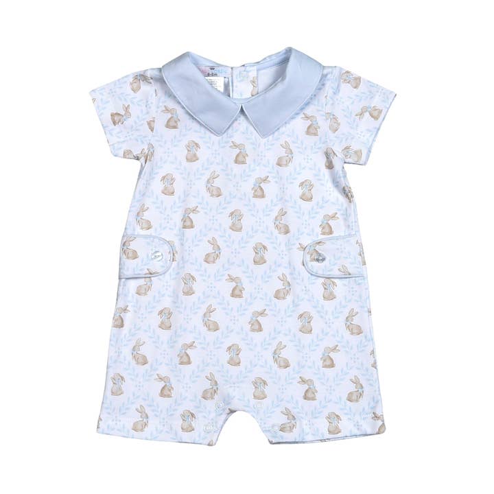 ETR-033 BLUE EASTER BUNNIES PIMA ROMPER for wholesale by Baby Loren
