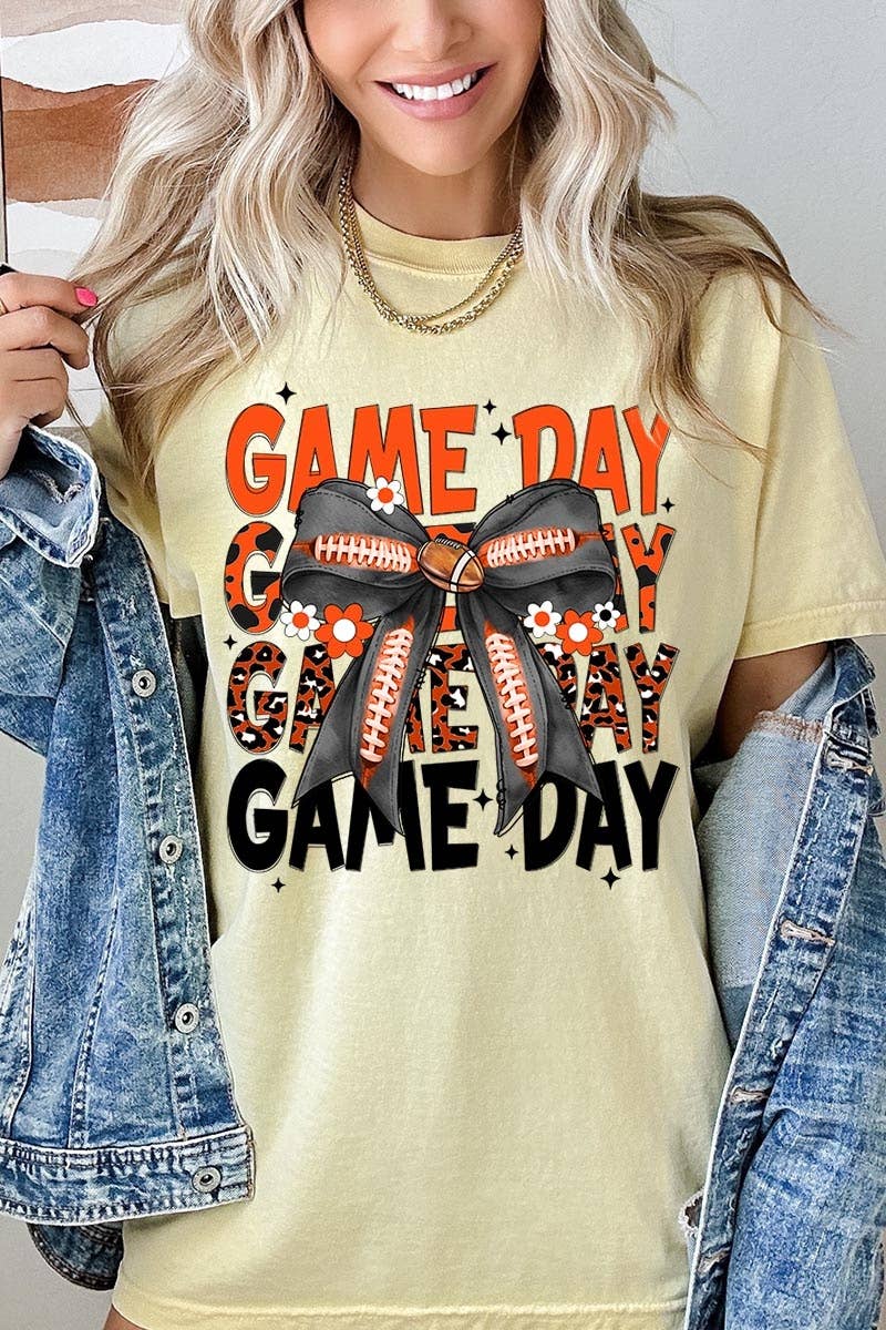 Pink Irene Wholesale – wholesale Tröjor – Dam – Orange Black Football GameDay Bow Plaggfärgad T-shirt11