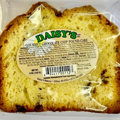Long Island Candy Factory - Wholesale Cake - Daisy's Gourmet Chocolate Chip Pound Cake Slice 5oz 12 ct