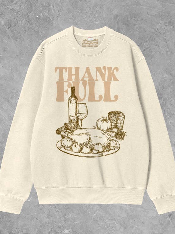 ThankFULL, Thanksgiving Dinner Boxy Cotton Sweatshirt for wholesale by The Clandestine Underground