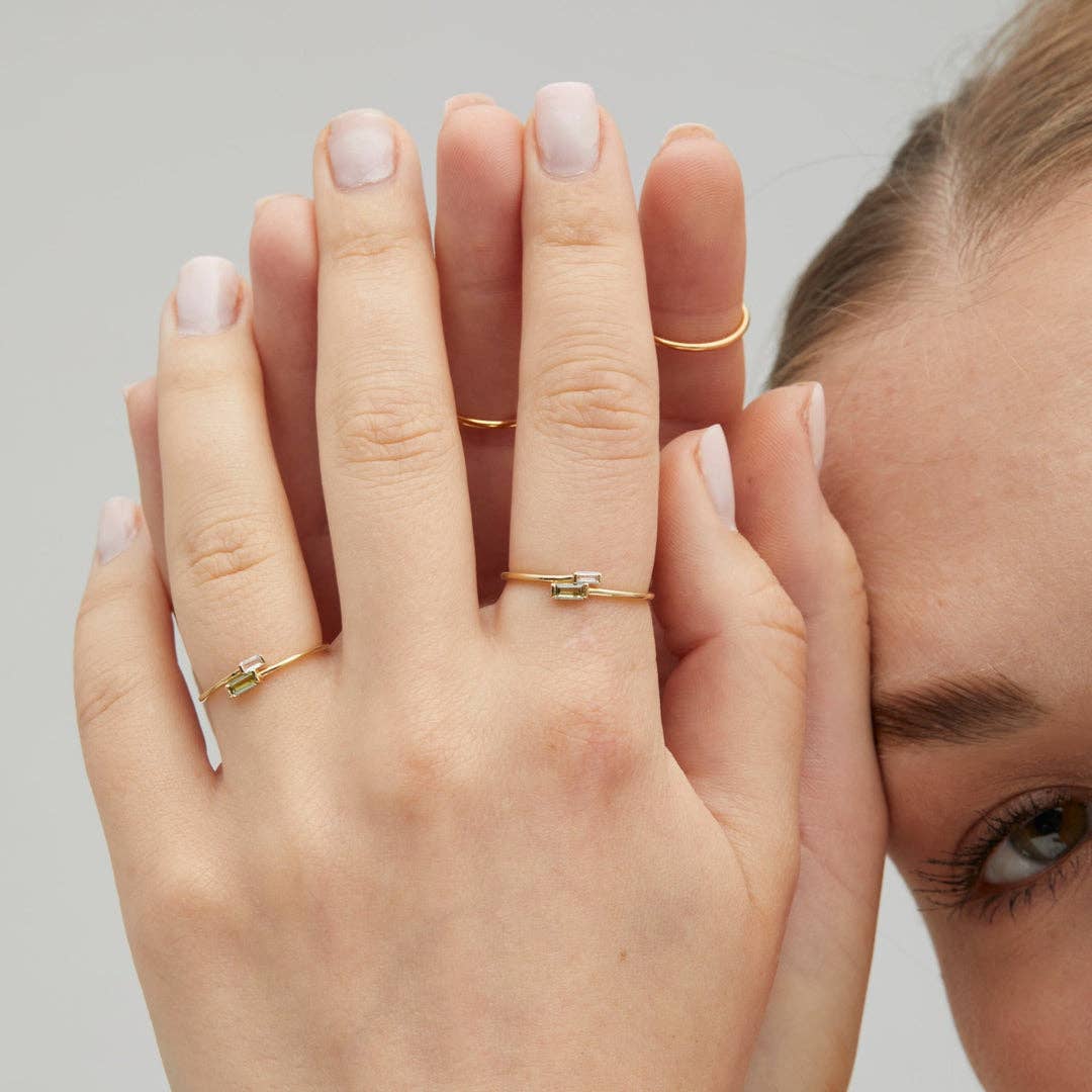 Quill Fine Jewelry & Lifestyle - Vente Bague avec plusieurs pierres - Bague Vert en or massif avec pierres baguette CZ3