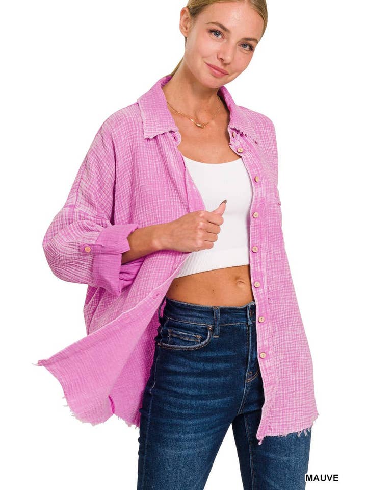 Vanilla Monkey - Wholesale Button Down Shirt - Women's - Washed Double Gauze Button Down Shirt1