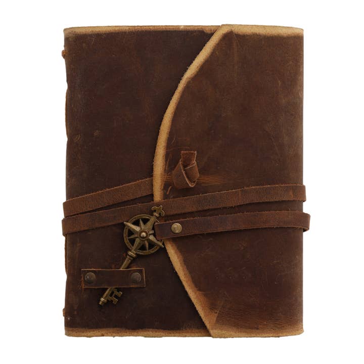 R K Handicrafts and Exporters - Wholesale Journal/Diary - Vintage Leather Bound Grimoire Journal with Key 6*8 Size 5