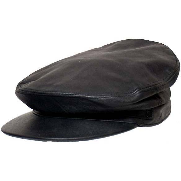 Black Genuine Leather Captain Style Cap #1005 for wholesale on Faire
