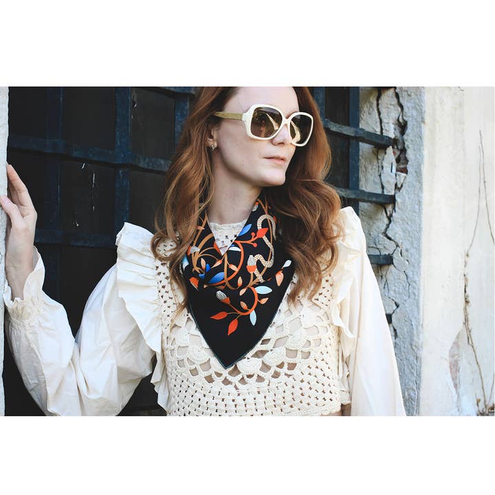 Jessie Zhao New York - Wholesale Scarf - Women's - Double Sided Silk Scarf Of Night's Enchanted Garden4